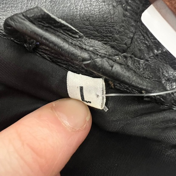 Vintage Mens Black Patchwork Leather Bomber Jacket God Bless America Eagle Large - Picture 5 of 12